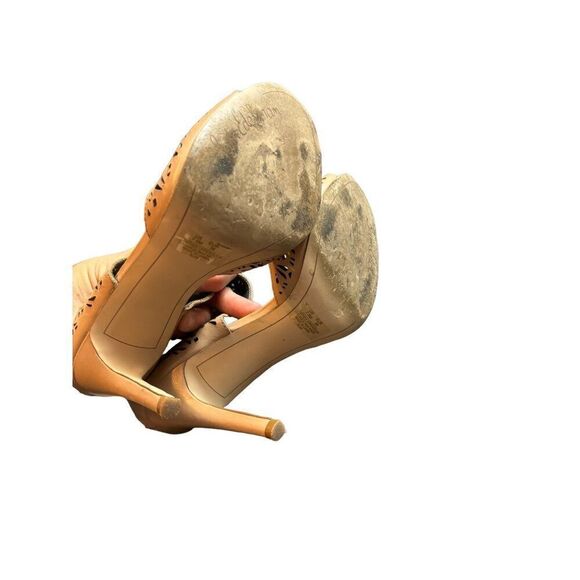 Sam Edelman Alva Tan Leather Peep-Toe Heeled Sandals Size 7.5 Zipper Closure Cut - Picture 10 of 13